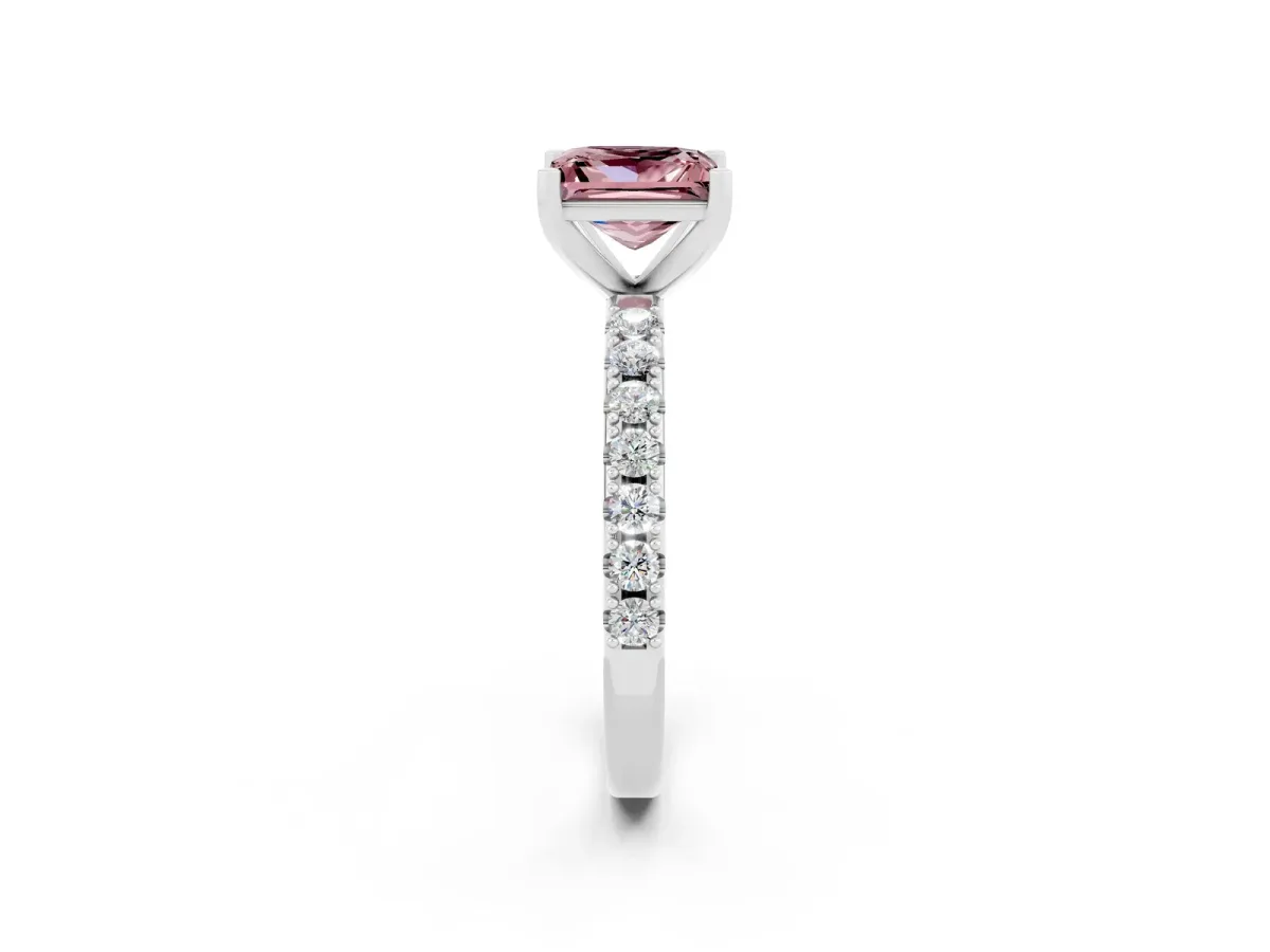 Princess Cut Morganite Solitaire Pavé Band with Four-Prong Setting Platinum