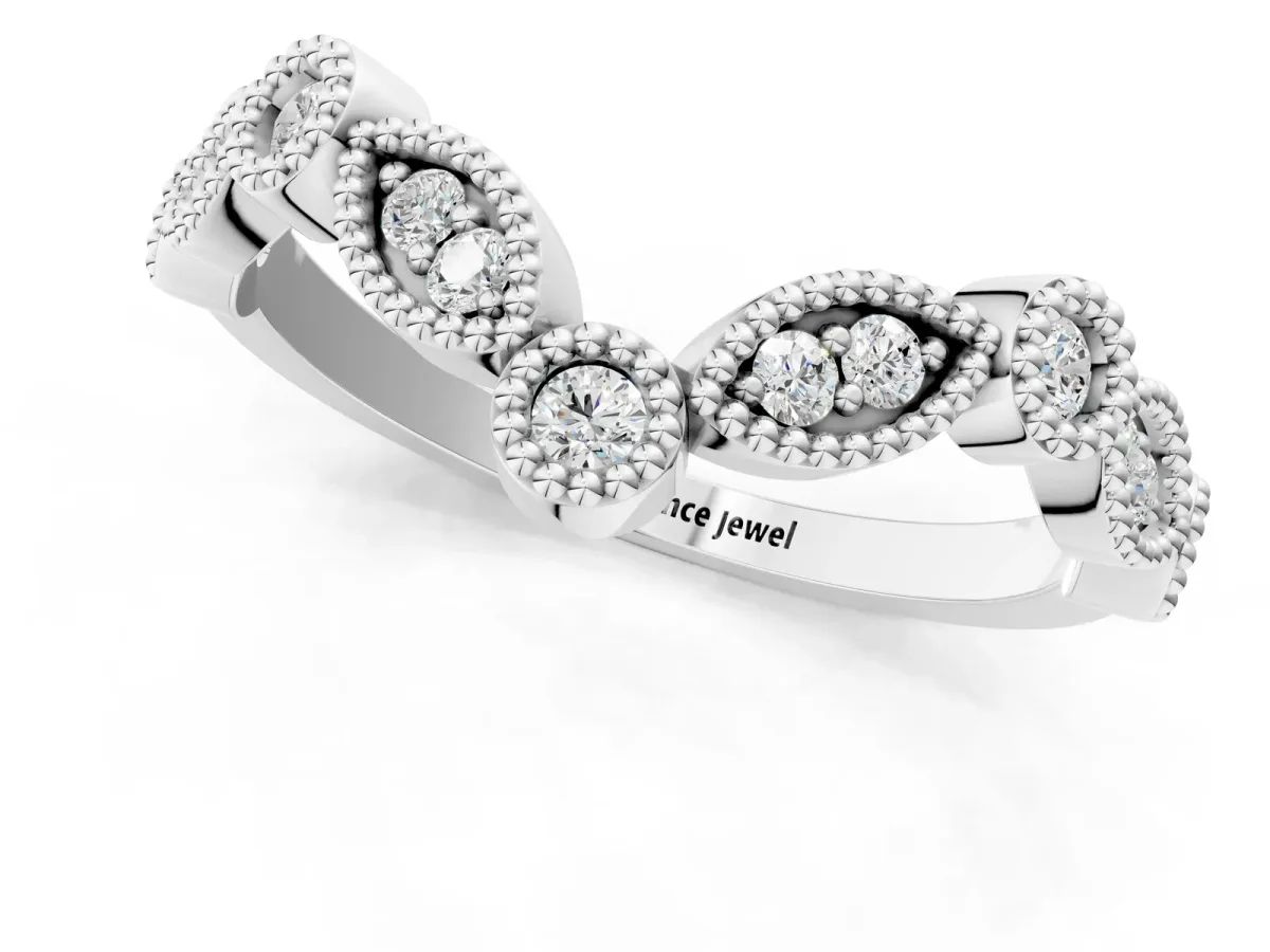 Milgrain Marquise and Round Diamond Half Eternity Band Silver