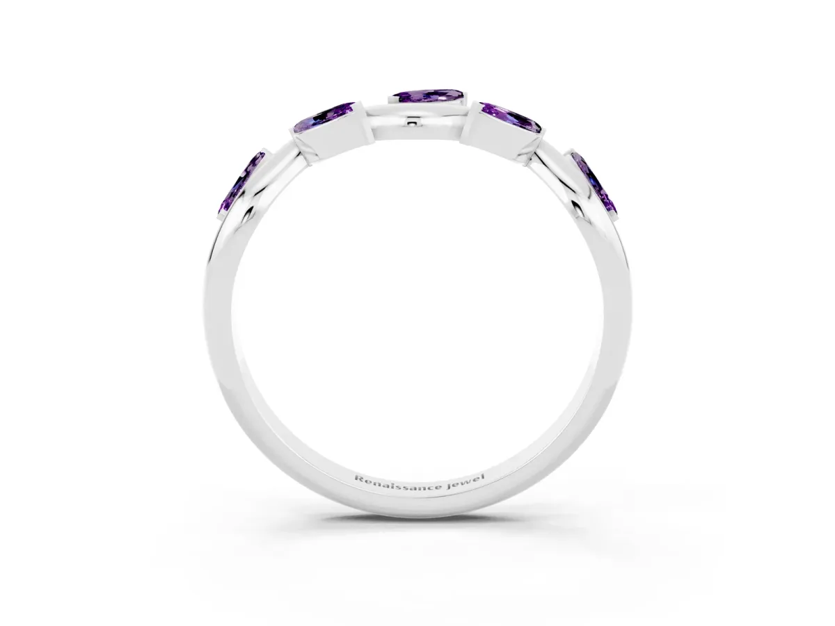Marquise Amethyst Twisted Band with Prong Setting Silver