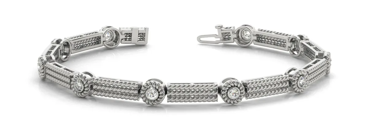 Round Bezel Rope Chain Diamond Bracelet White gold