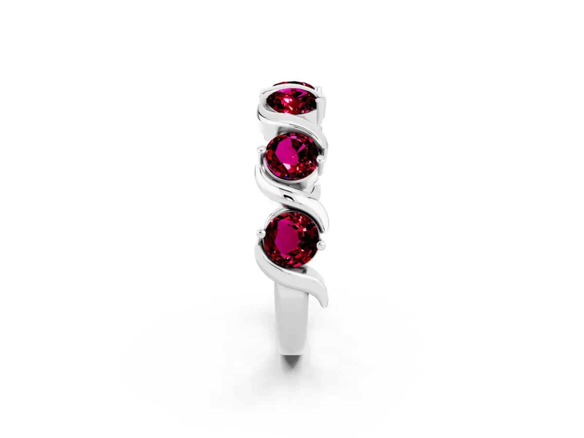 Six-Stone Round Garnet Wave Band with Shared Prong Setting White gold