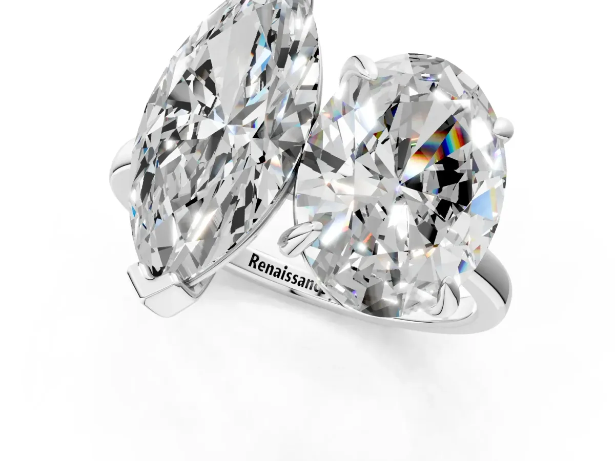Oval and Marquise Toi Moi Ring with Prong Setting and Plain Band Platinum