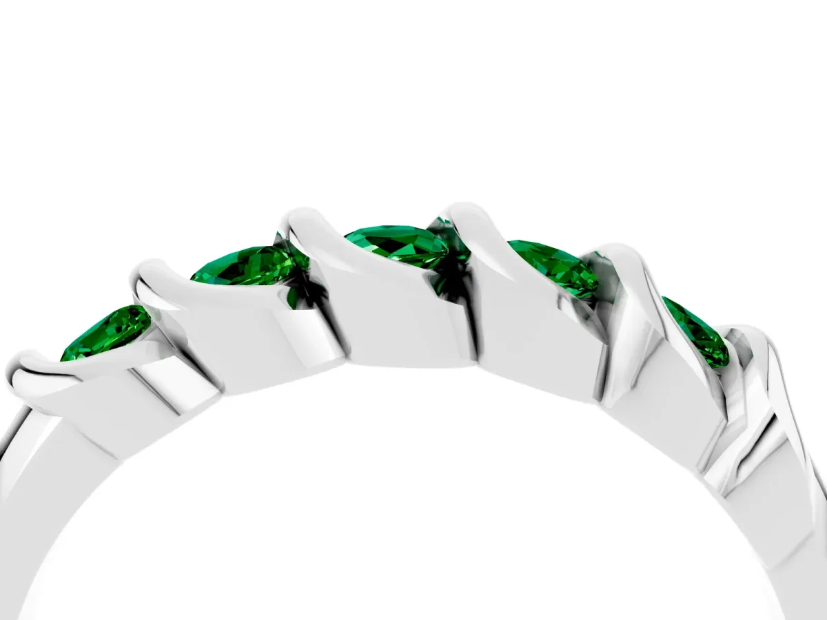 Round Emerald Eternity Band with Twist Prong Setting Silver