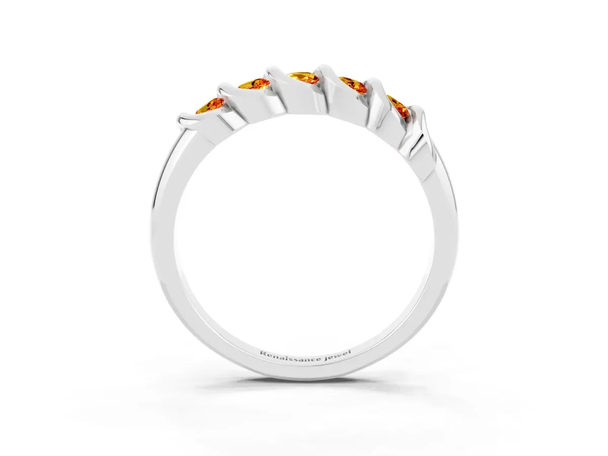 Round Citrine Eternity Band with Twist Prong Setting Platinum