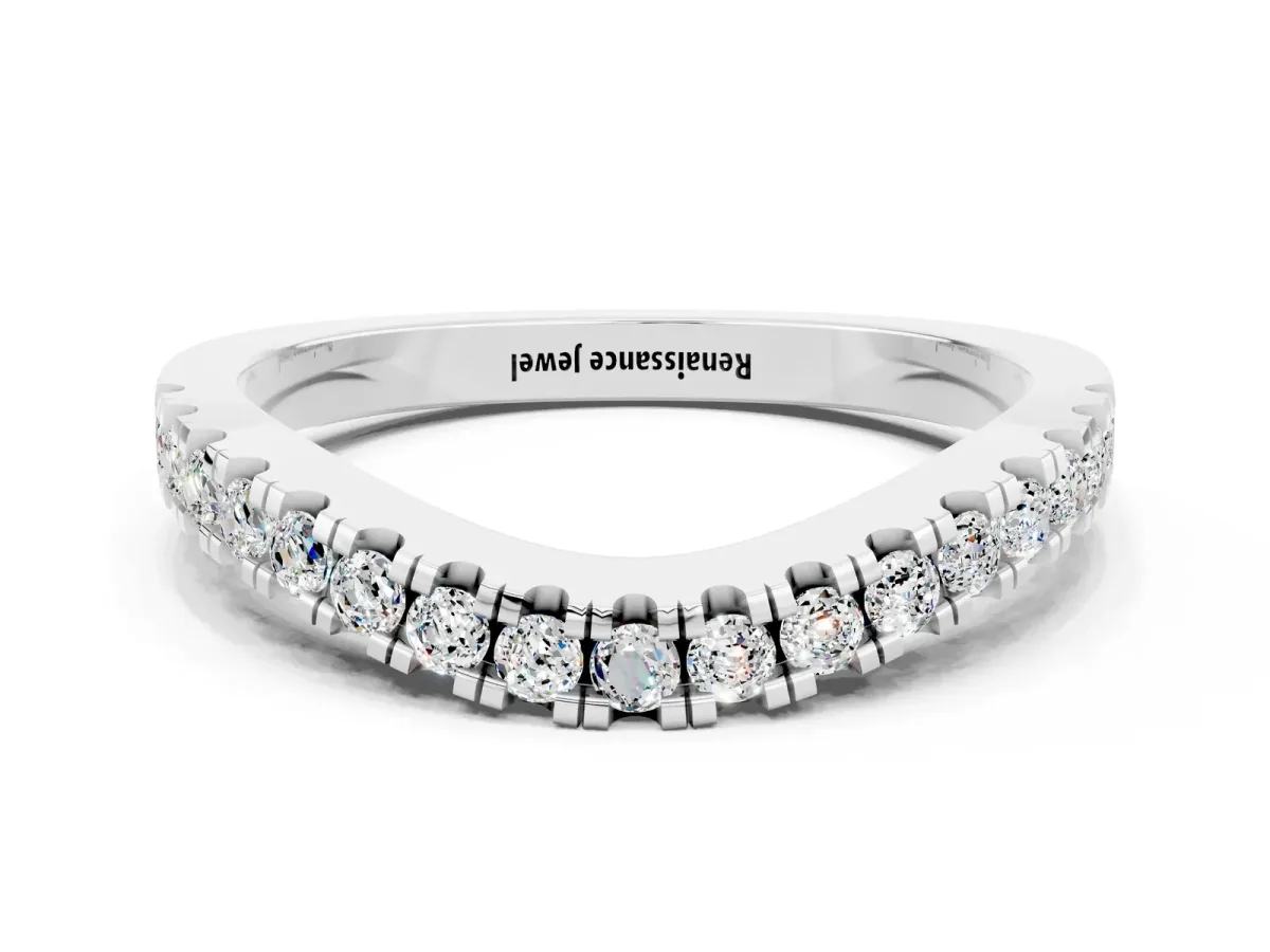 Round Moissanite Pavé Curved Band with Shared Prong Setting Platinum