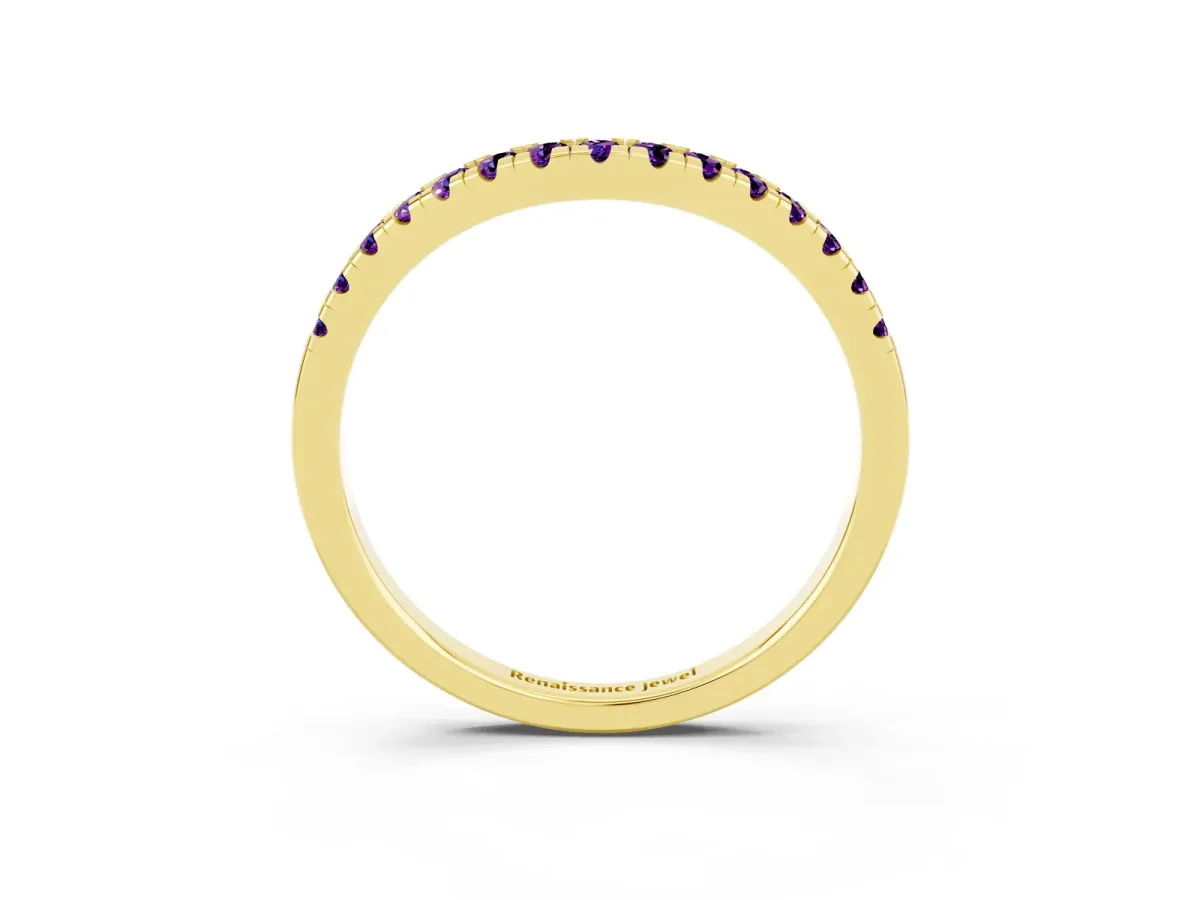 Amethyst Pavé Curved Wedding Band Yellow gold