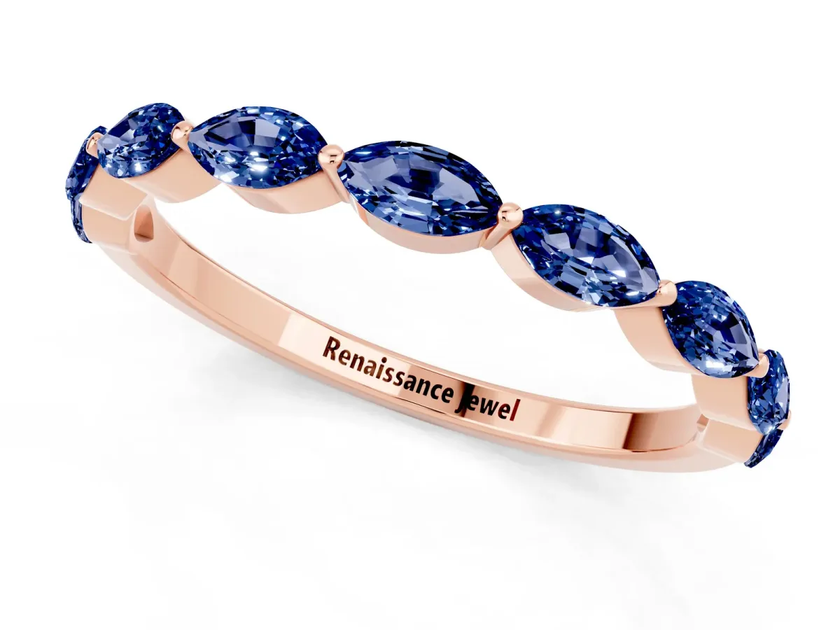 Marquise Blue Sapphire Half Eternity Band with Prong Setting Rose gold