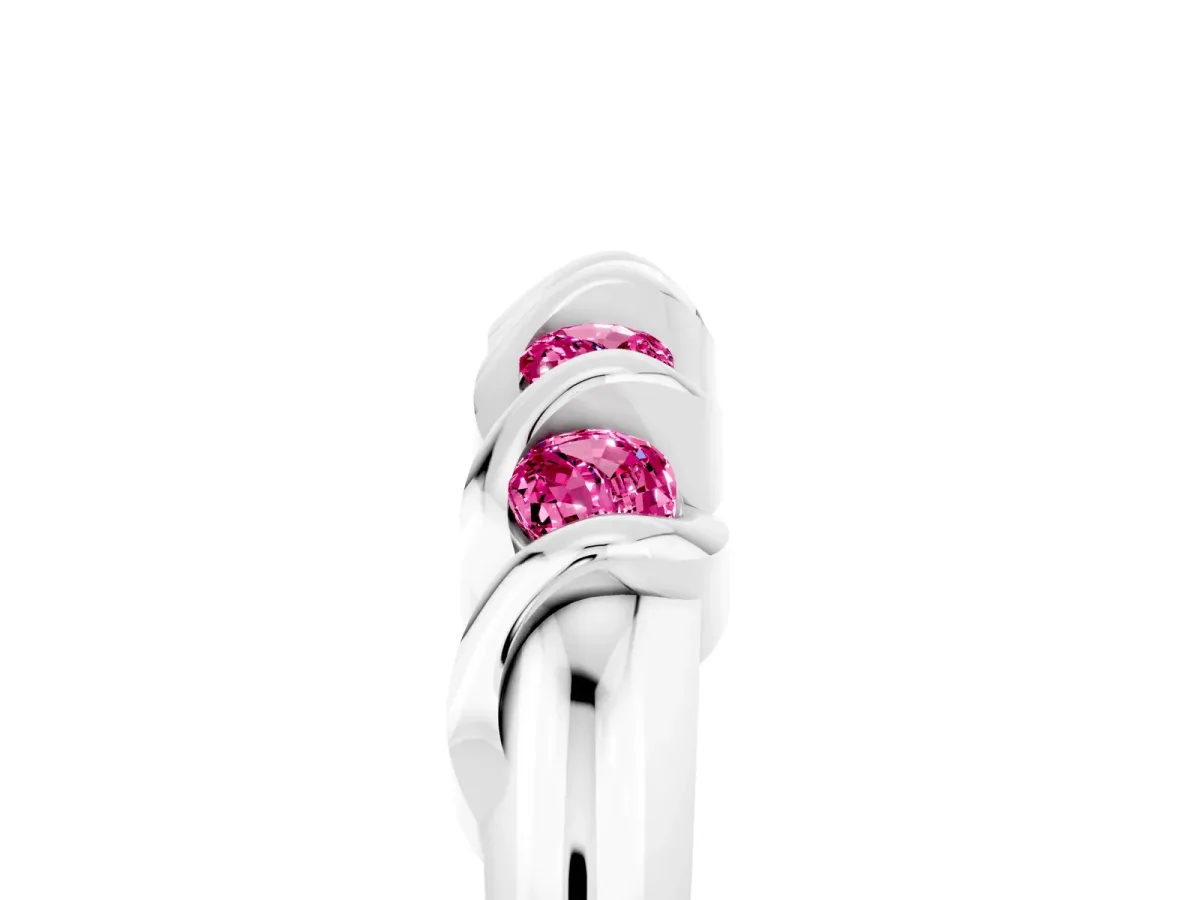 Round Pink Sapphire Eternity Band with Twist Prong Setting Silver