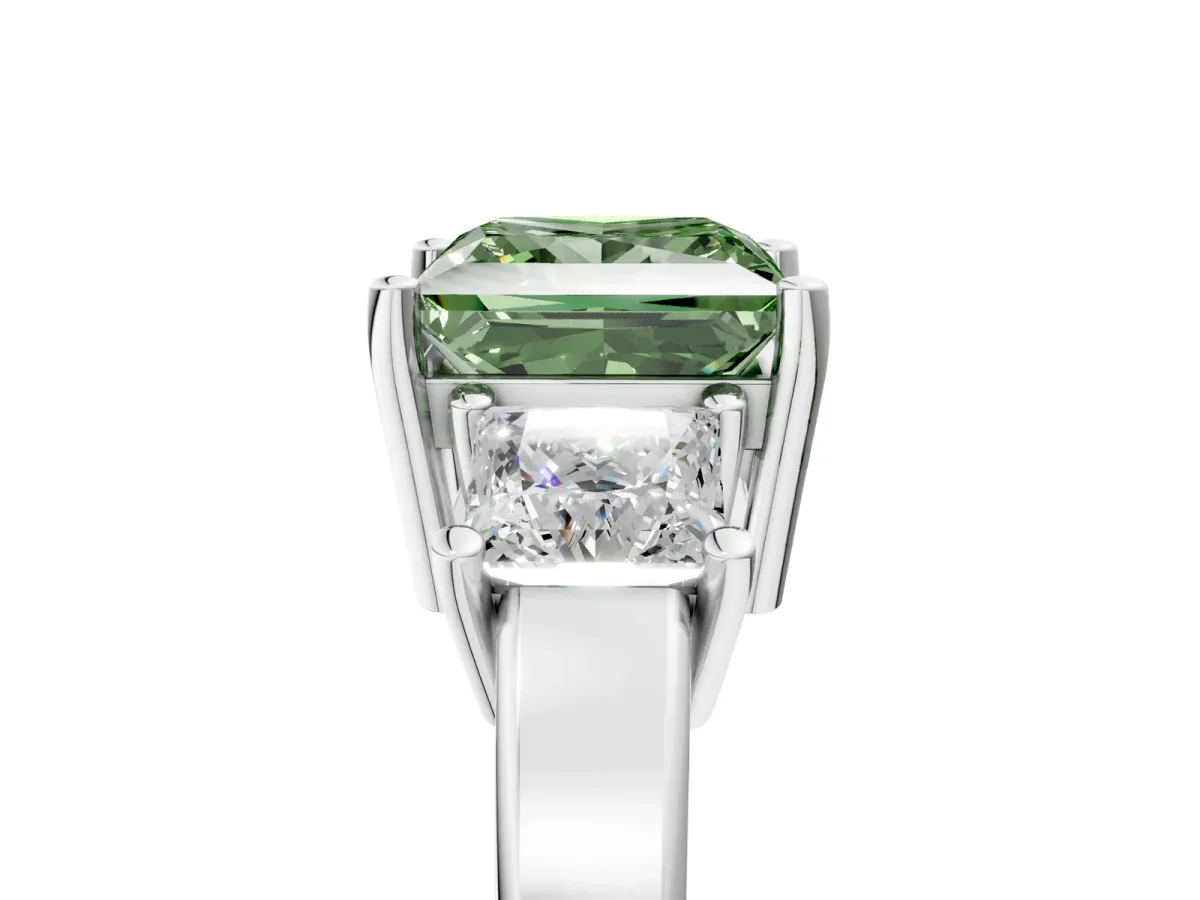 Fancy Green Three-Stone Princess Cut Cut Solitaire Ring with Prong Setting Platinum