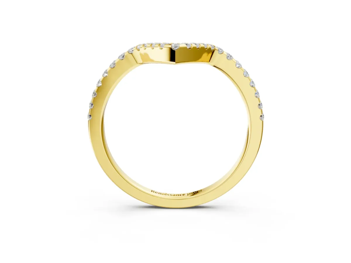 V-Shaped Pavé Round Diamond Chevron Band with Shared Prong Setting Yellow gold