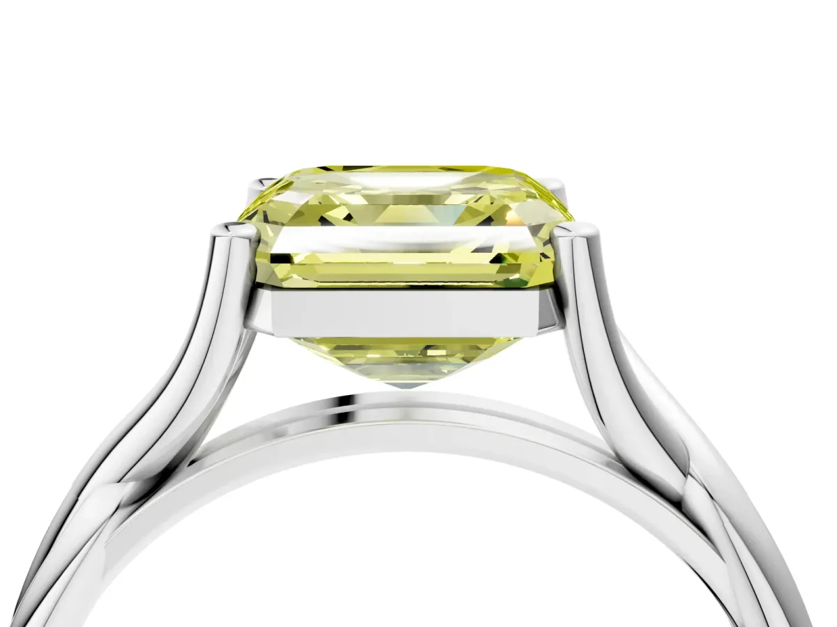 Fancy Yellow Asscher Cut Diamond Solitaire Twist Band Prong Setting Ring Platinum