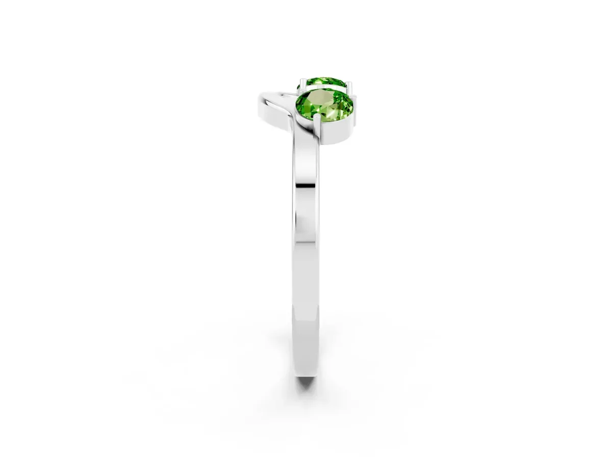 Dual Round Peridot Open Band Ring with Prong Setting Silver