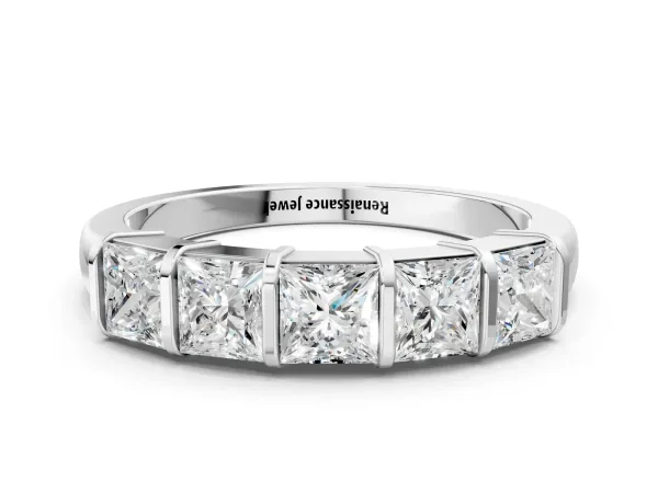 Princess Cut Channel Set Diamond Band with Bar Prong Setting Platinum