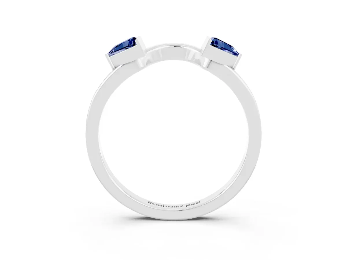 Trillion Blue Sapphire Open Band Ring with Bezel Setting Platinum