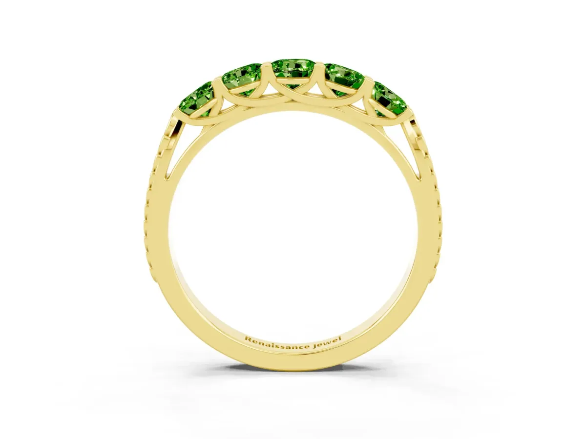 Five-Stone Round Peridot Prong-Set Band Yellow gold
