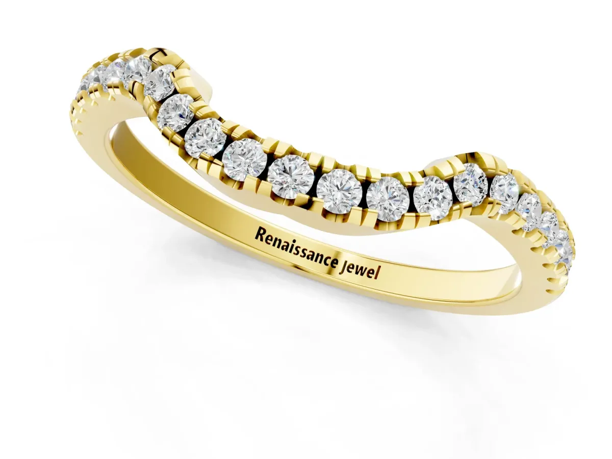 Round Diamond Pavé-Set Contoured Wedding Band Yellow gold
