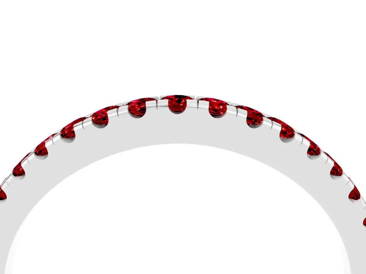Round Ruby Pavé Half Eternity Band with Shared Prong Setting Silver