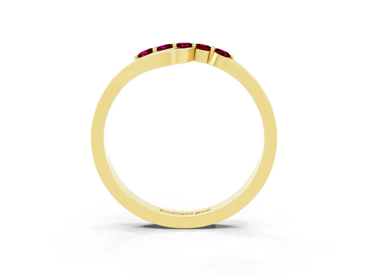 Five-Stone Round Garnet Crossover Band with Prong Setting Yellow gold