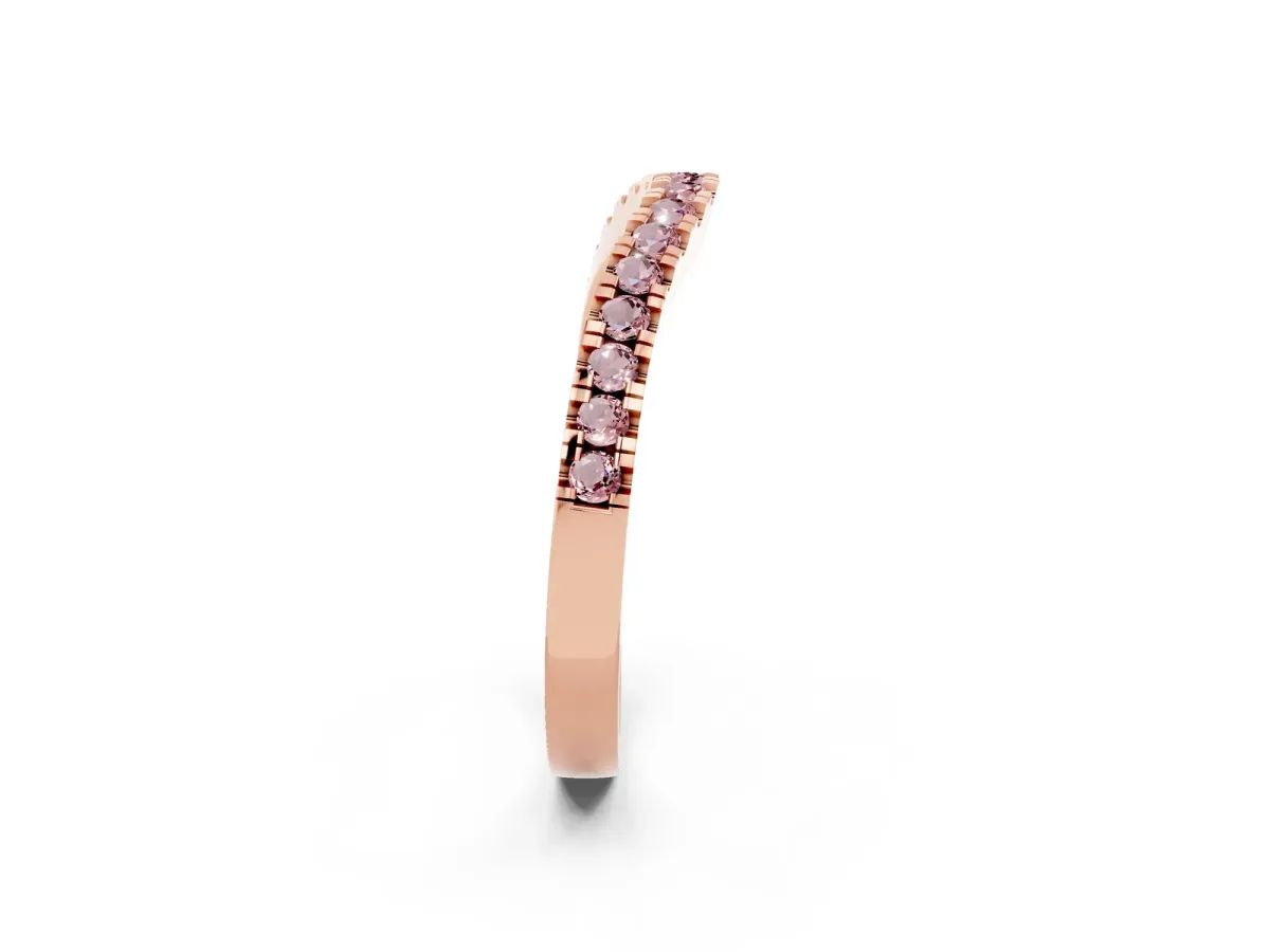 Round Morganite Pavé Curved Band with Shared Prong Setting Rose gold