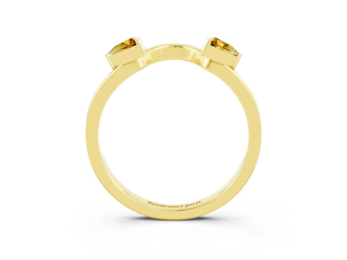 Trillion Citrine Open Band Ring with Bezel Setting Yellow gold