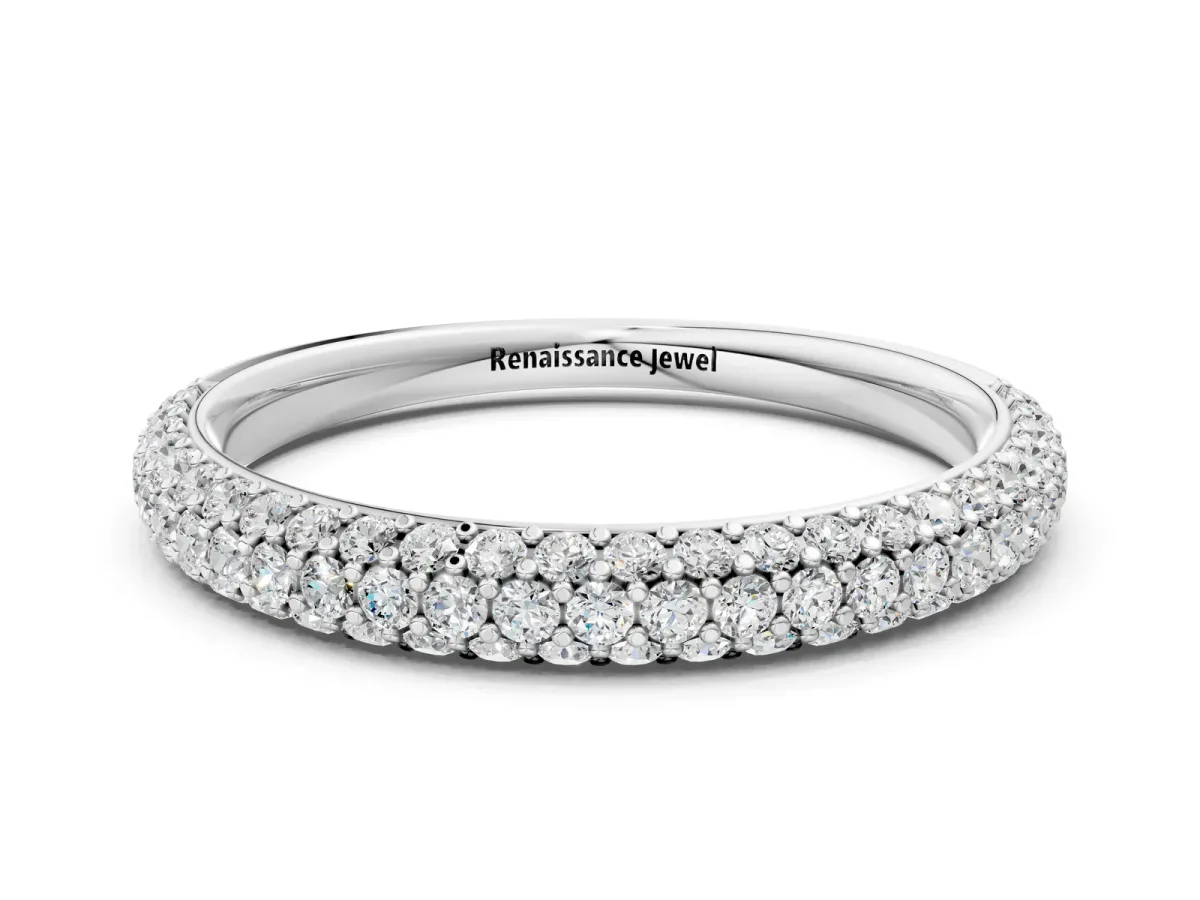 Round Diamond Pavé Eternity Band with Shared Prong Setting Silver