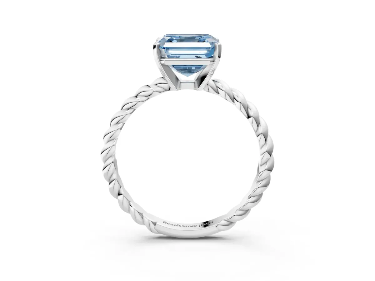 Fancy Blue Asscher Cut Cut Solitaire Twisted Band with Four-Prong Setting Platinum