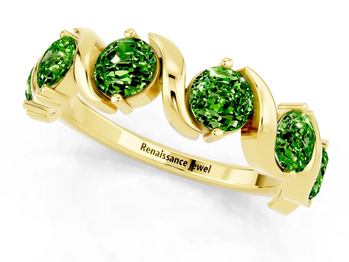 Round Peridot Half Eternity Band with Wave Prong Setting Yellow gold