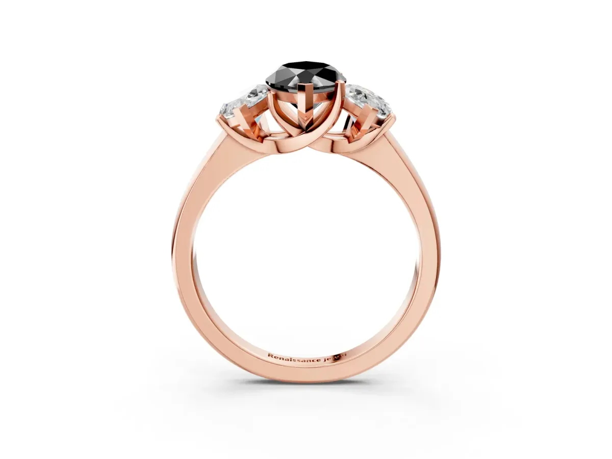 Fancy Black Three-Stone Marquise Cut Cut Solitaire Ring with Classic Prong Setting Rose gold