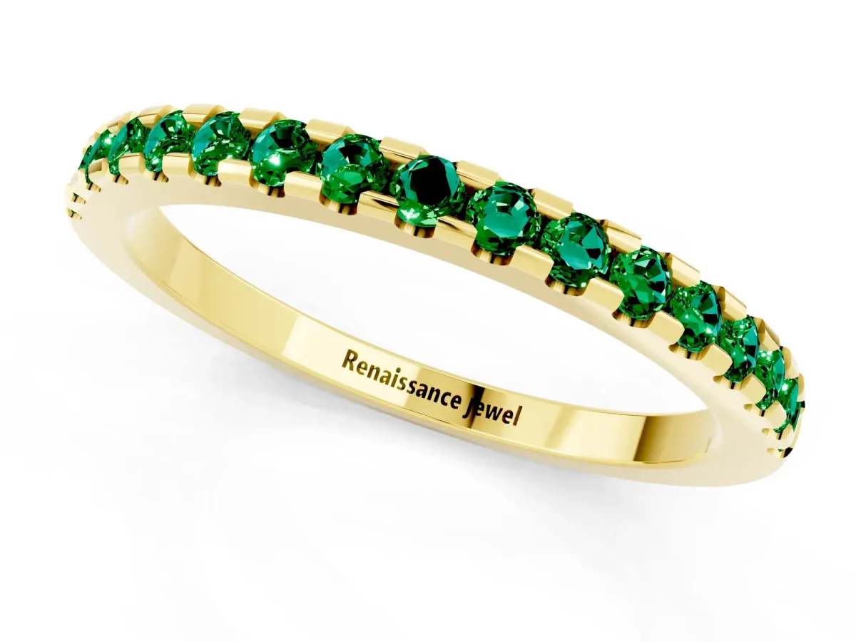 Round Emerald Pavé Set Eternity Band with Micro Prong Setting Yellow gold