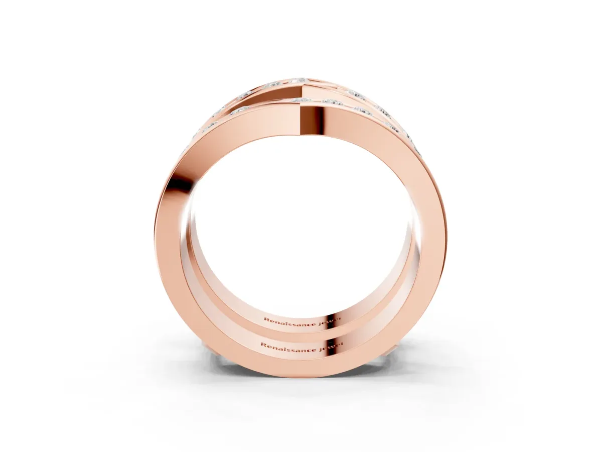 Round Diamond Channel-Set Chevron Band Rose gold