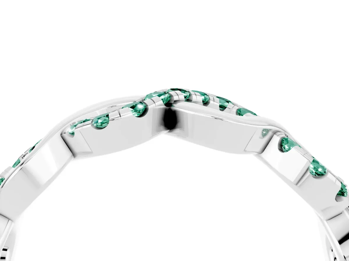 Twist Infinity Round Green Sapphire Band with Pavé Setting White gold