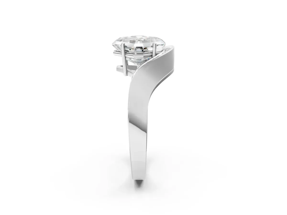 Asscher Cut Solitaire Diamond Engagement Ring with Pave Band and Four-Prong Setting Silver