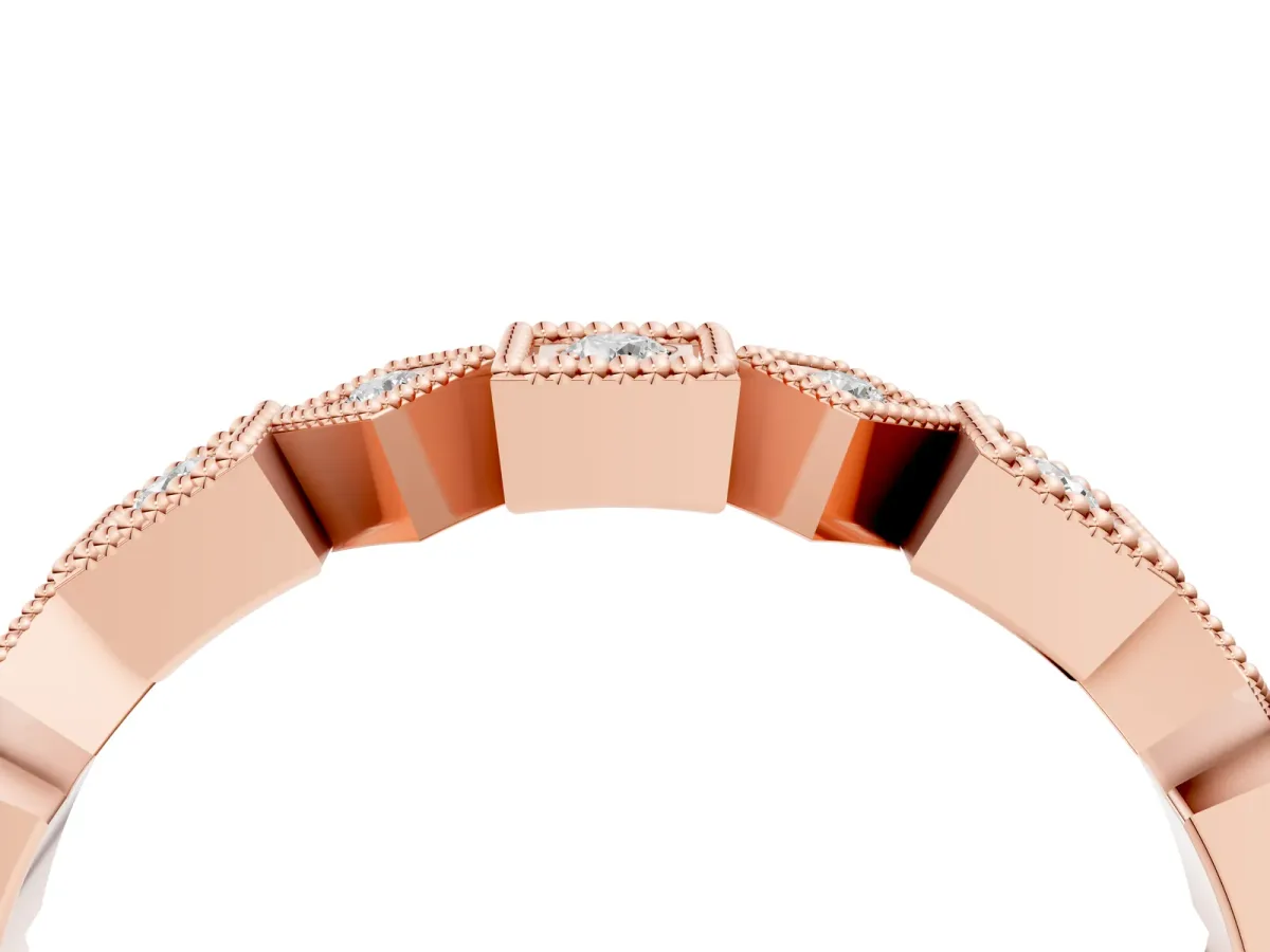Milgrain Square Diamond Eternity Band with Bezel Setting Rose gold