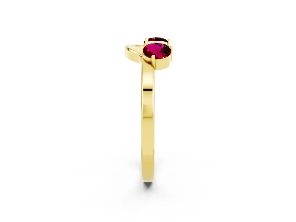 Dual Round Garnet Open Band Ring with Prong Setting Yellow gold