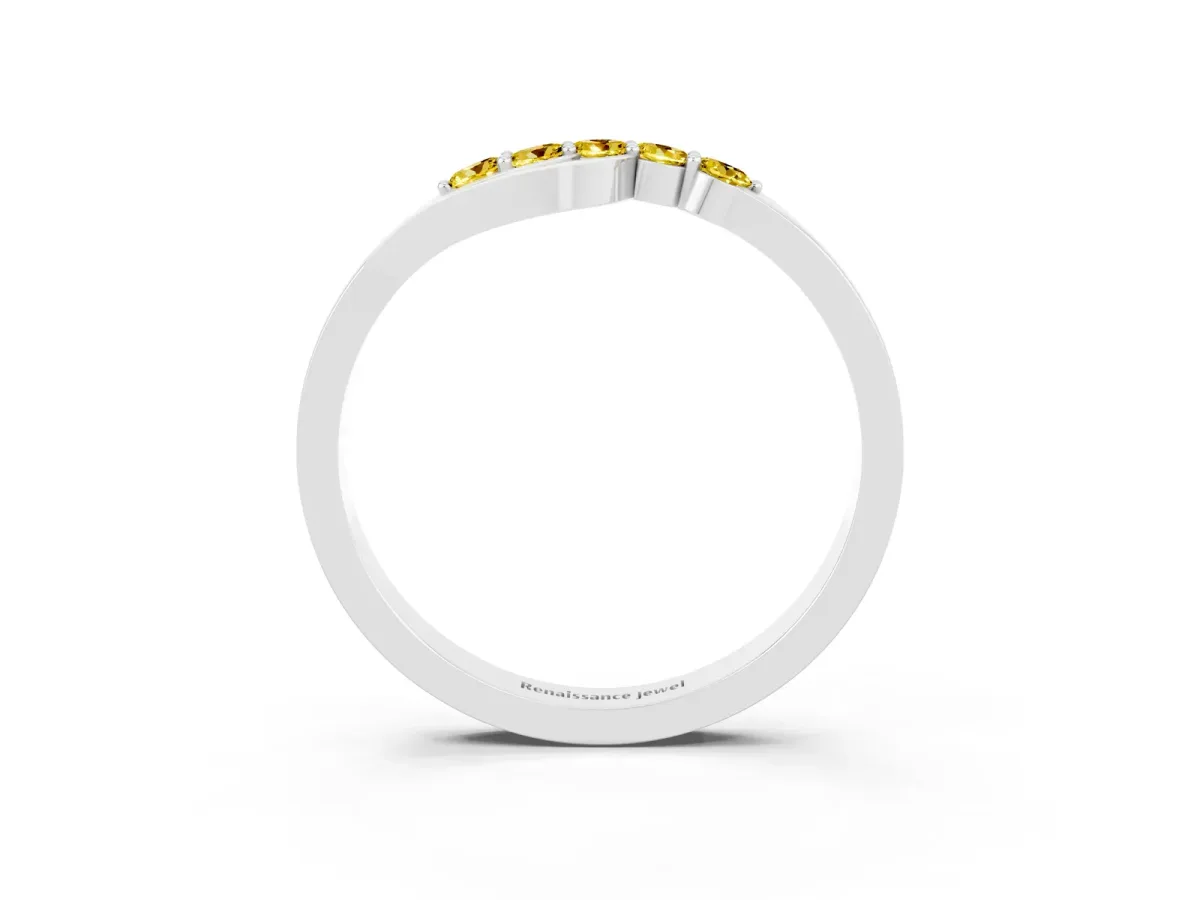 Five-Stone Round Yellow Sapphire Crossover Band with Prong Setting Platinum