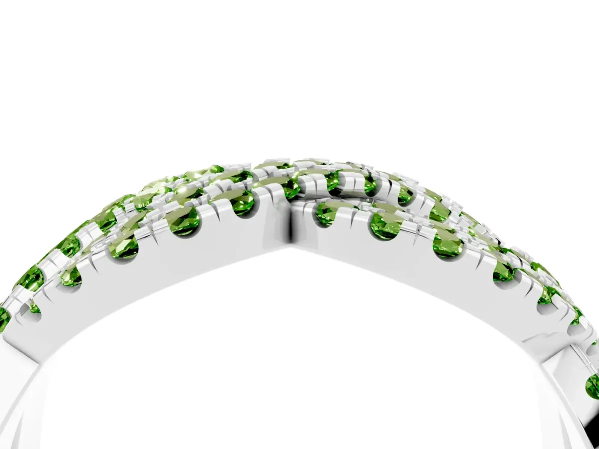 Pavé Round Peridot Infinity Twist Band with Shared Prong Setting Platinum
