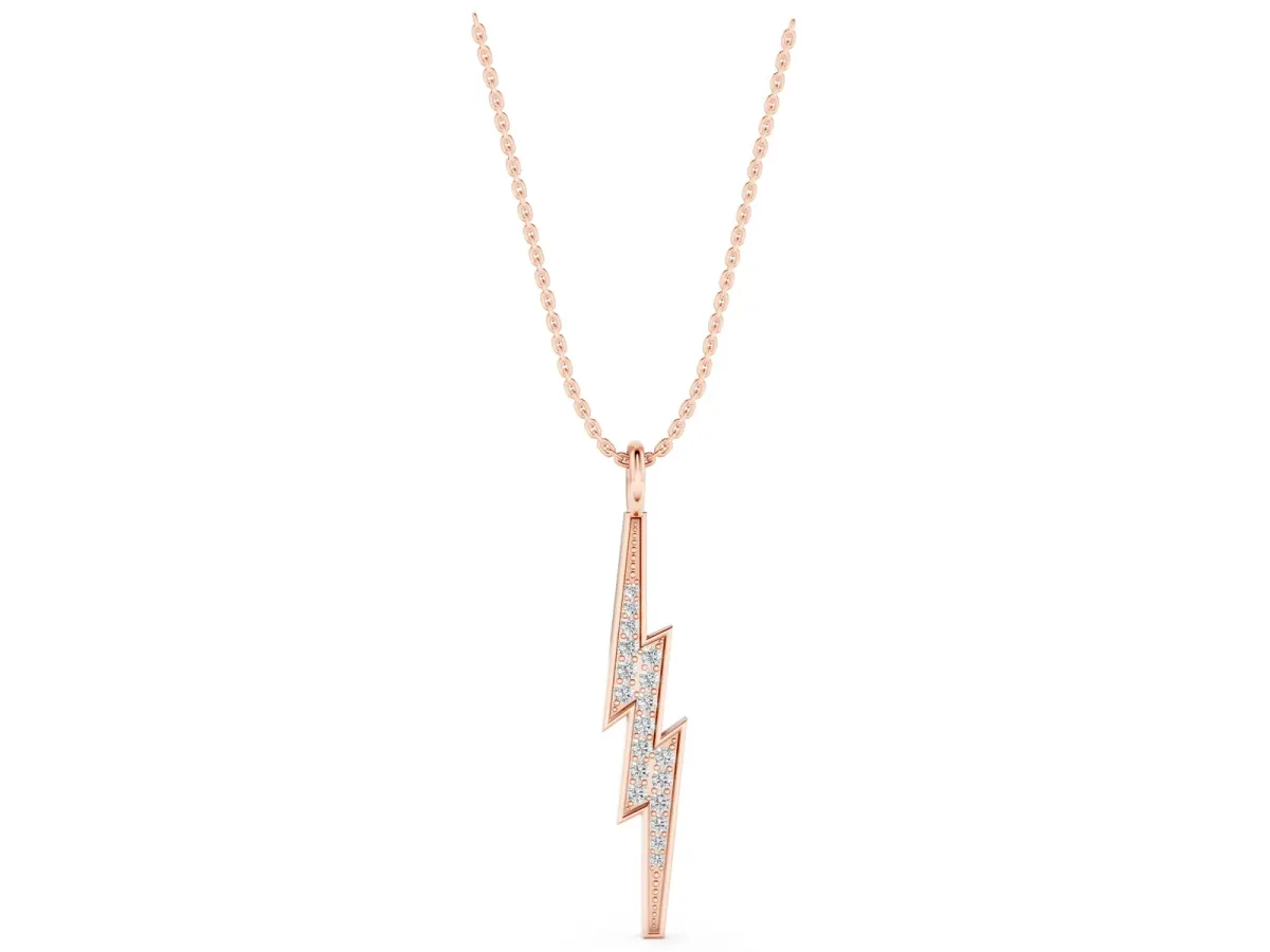 Pavé Set Lightning Bolt Pendant with Round Cut Stones Rose gold