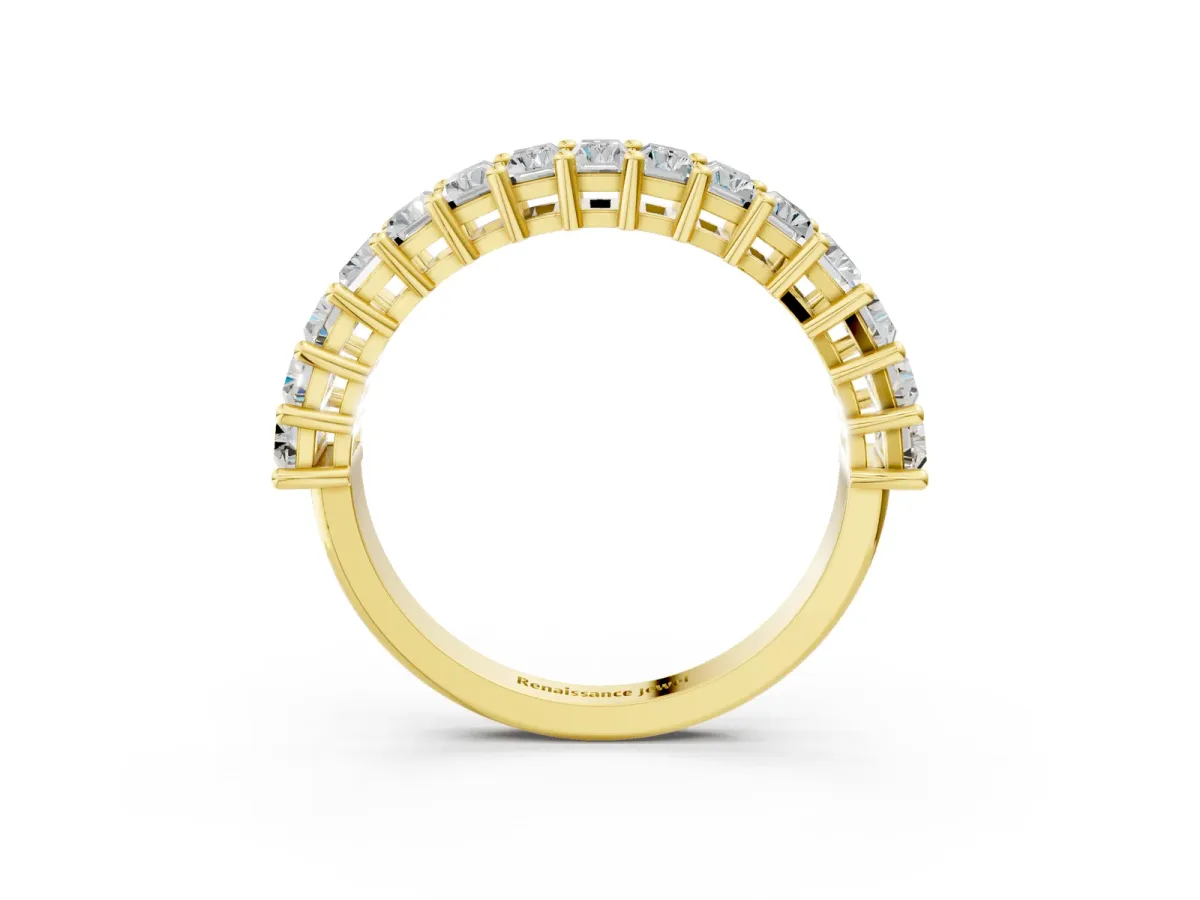 Baguette Cut Half Eternity Band with Shared Prong Setting Yellow gold