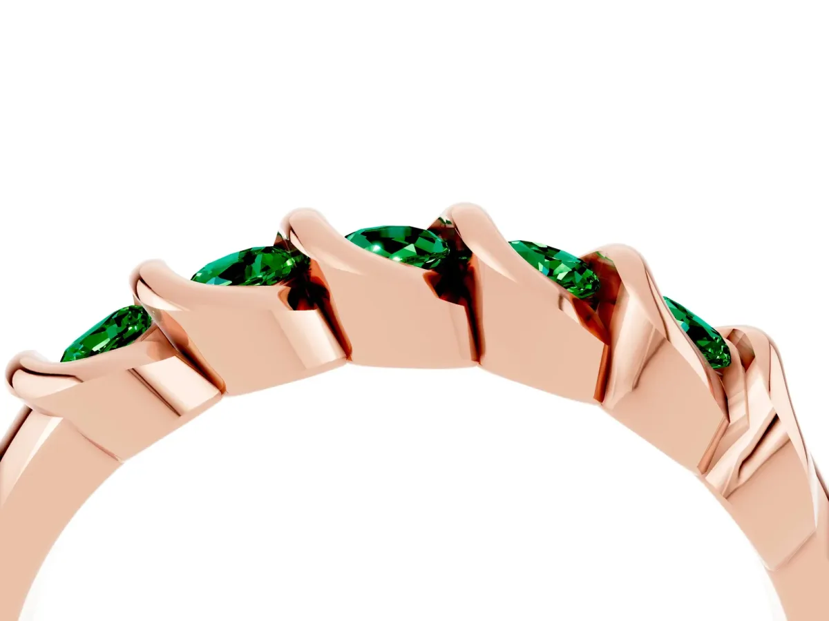Round Emerald Eternity Band with Twist Prong Setting Rose gold