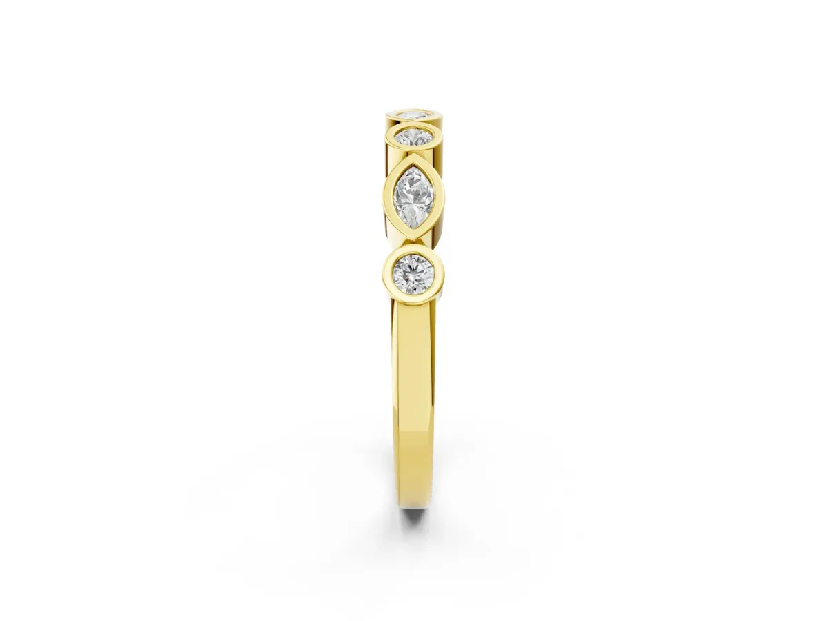 Bezel Set Marquise and Round Diamond Stackable Band Yellow gold