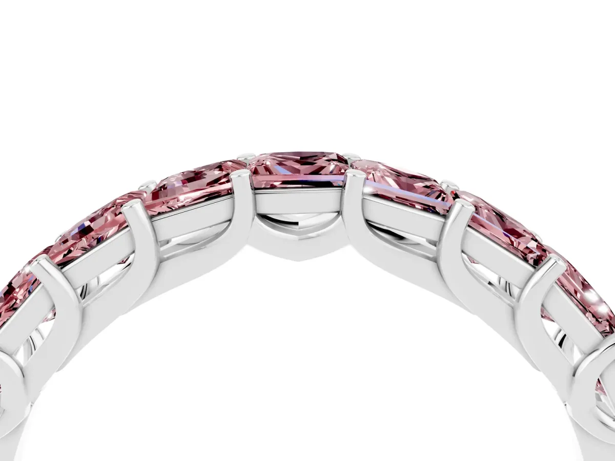 Princess Cut Morganite Channel-Set Eternity Band with Prong Setting Silver