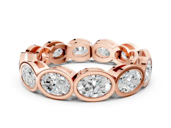 Oval Diamond Bezel Set Eternity Wedding Band Rose gold