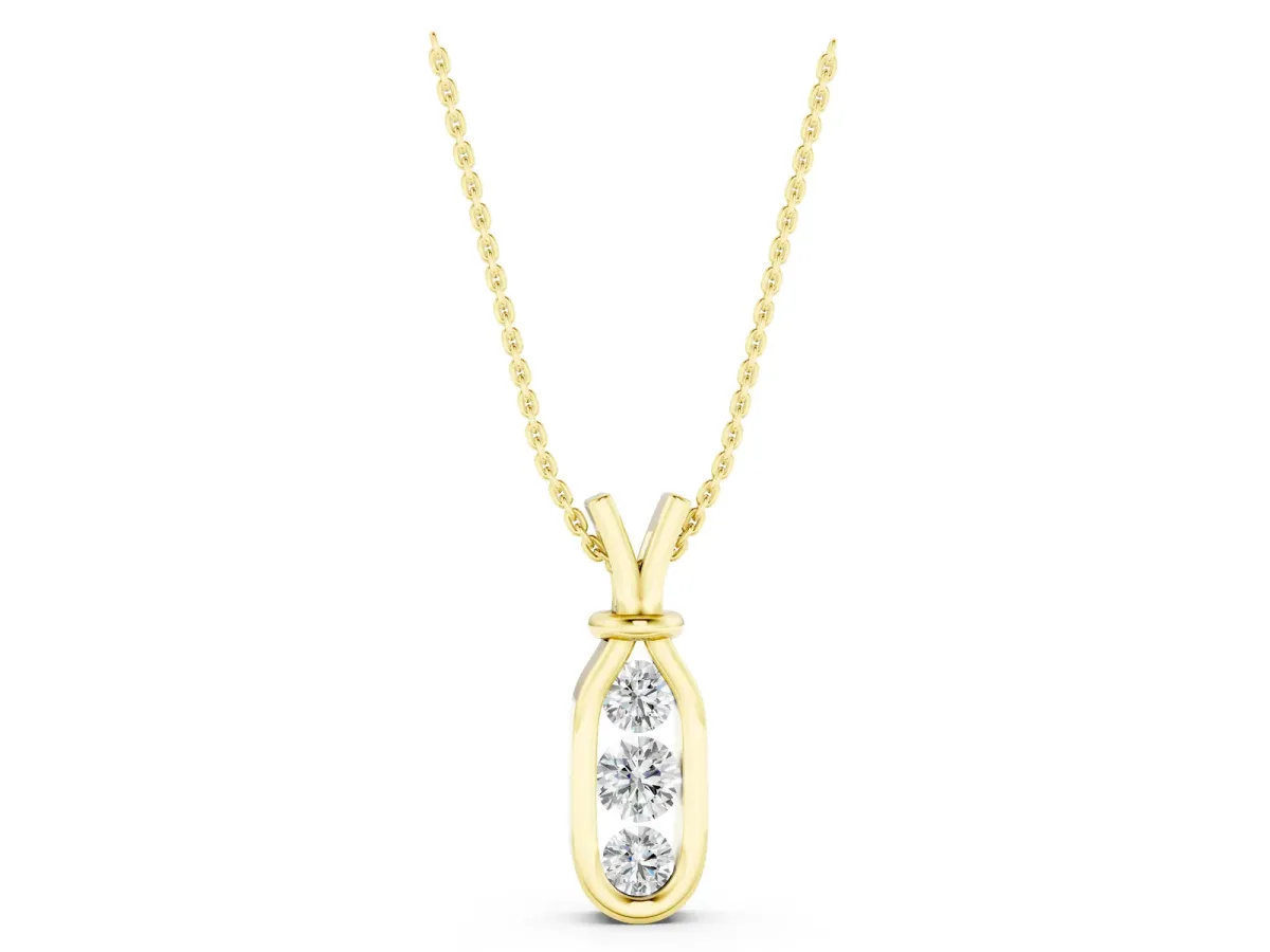 Three-Stone Round Diamond Bezel Pendant Yellow gold