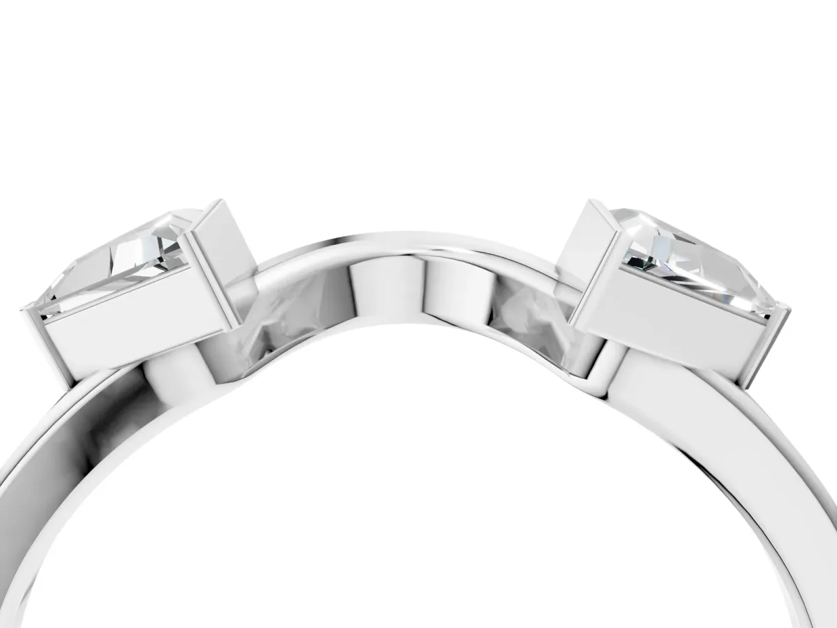 Trillion Diamond Open Band Ring with Bezel Setting White gold
