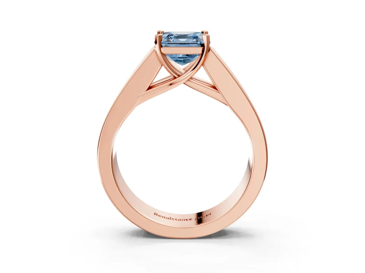 Fancy Blue Asscher Cut Cut Channel Set Solitaire Ring with Four-Prong Setting Rose gold