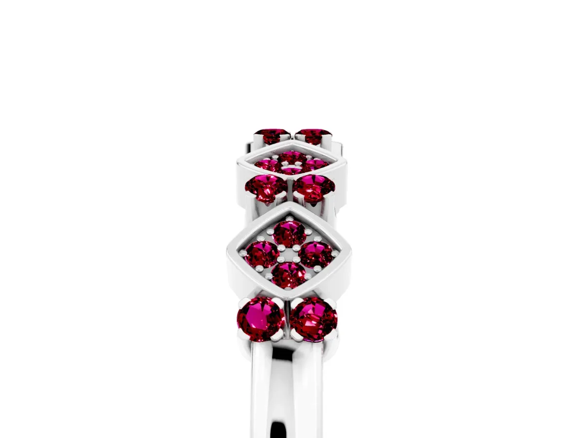 Pavé Cushion Garnet Cluster Eternity Band with Prong Setting Platinum