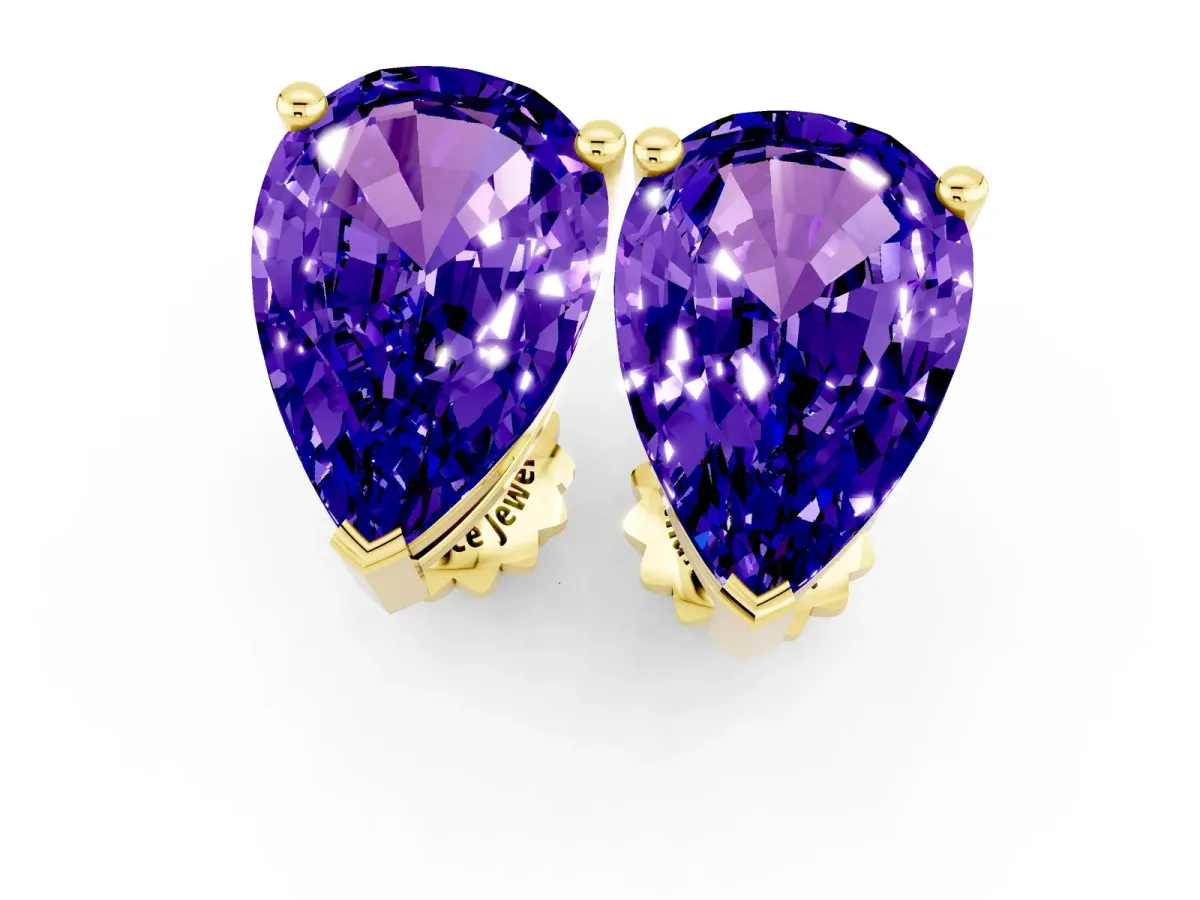 Pear Cut Tanzanite Stud Earrings Yellow gold