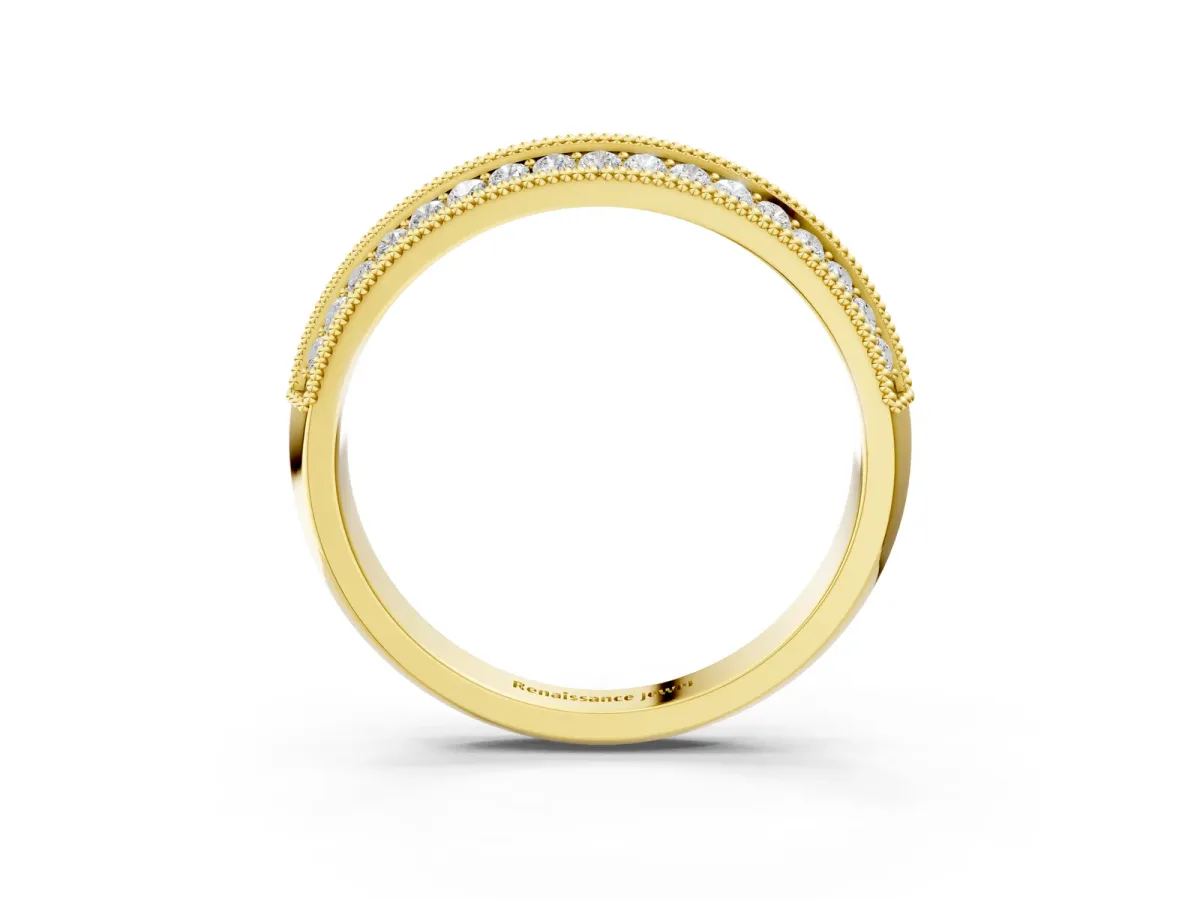 Pavé Round Diamond Milgrain Eternity Band Yellow gold