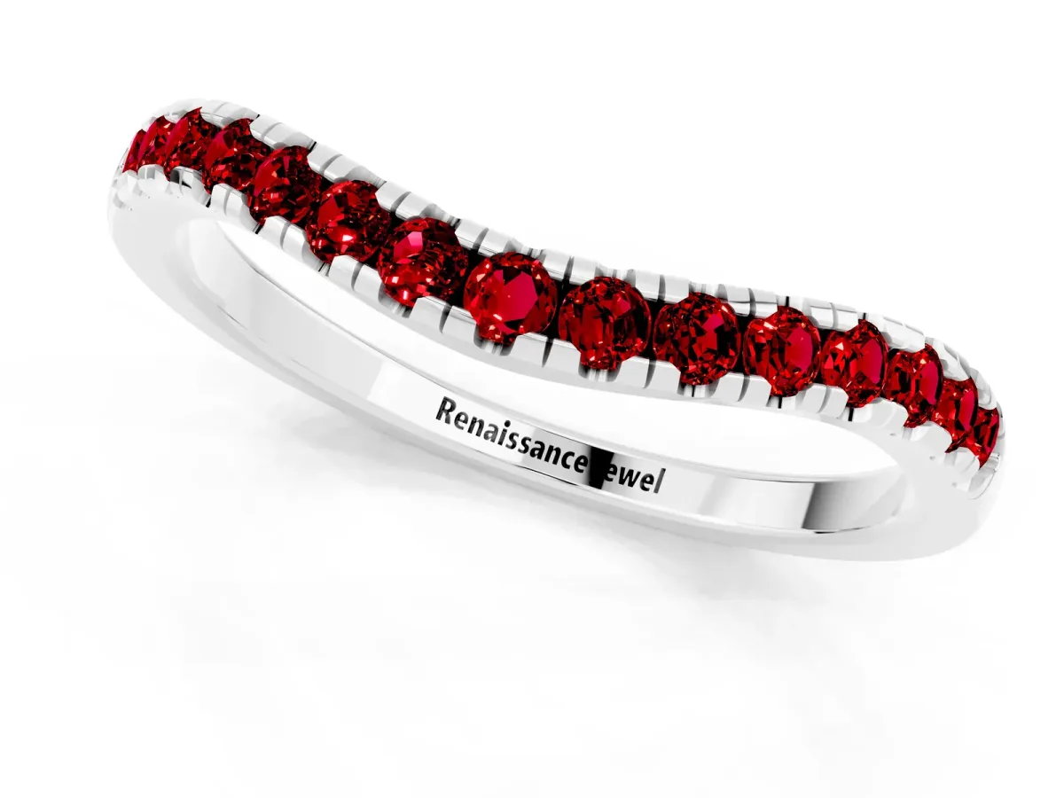 Ruby Pavé Curved Wedding Band Silver