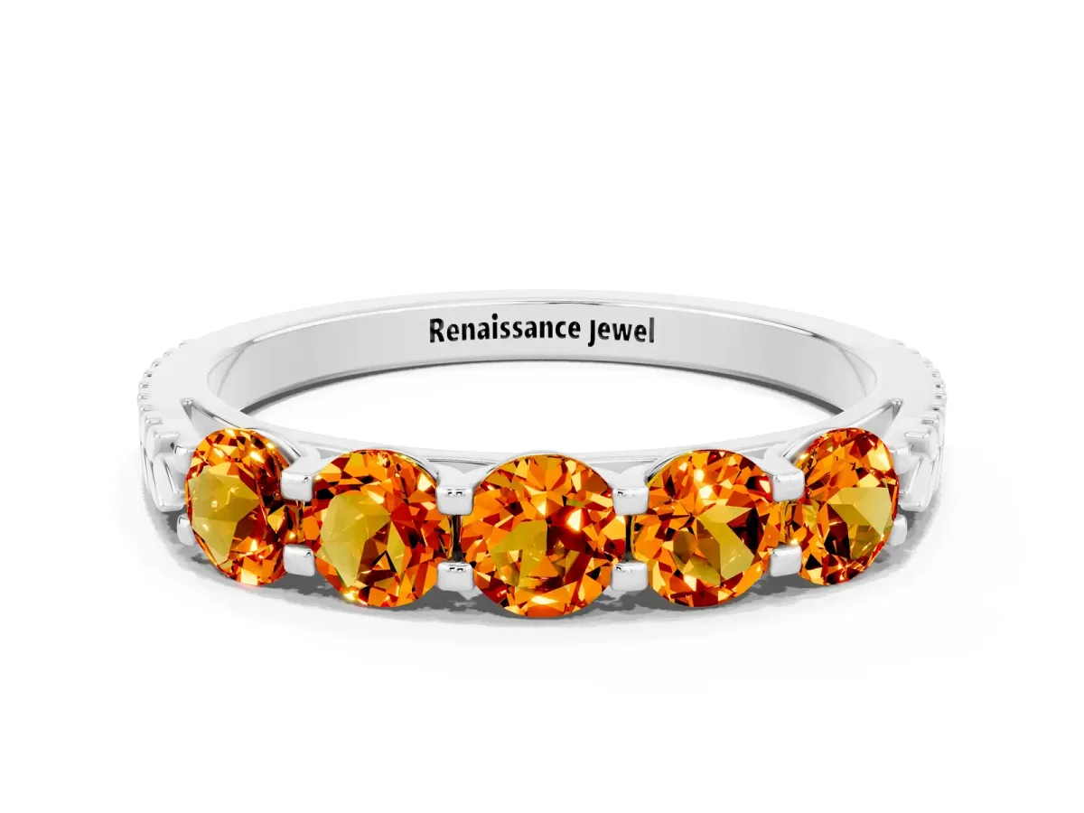 Five-Stone Round Citrine Prong-Set Band Platinum